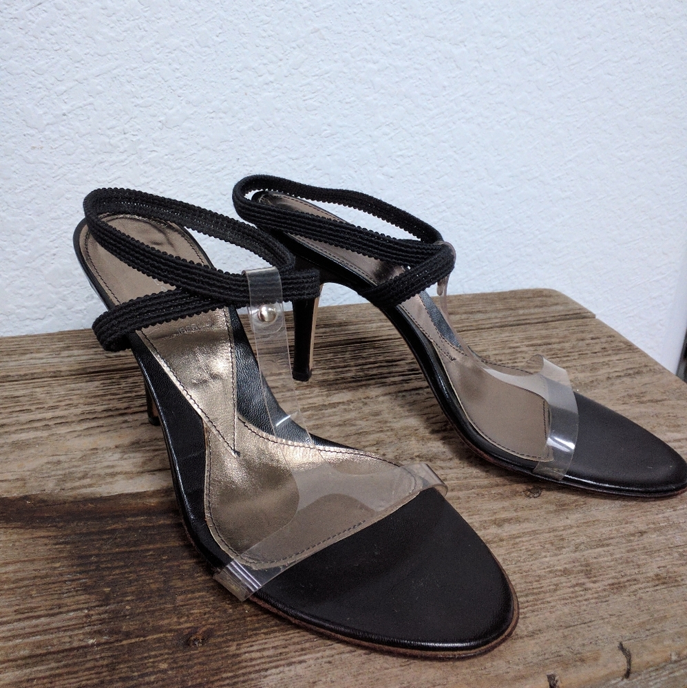 Pancaldi Clear T Strap / Black Ankle Strap Sandals